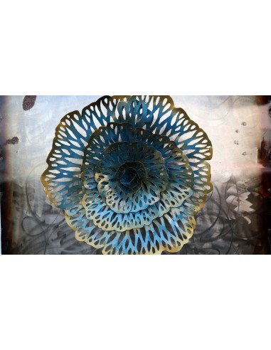 Quadro dipinto in metallo con fiore a rilievo...