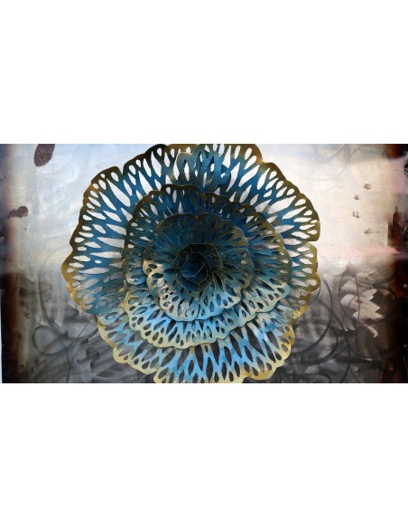 Quadro dipinto in metallo con fiore a rilievo cm 100x100 astratto