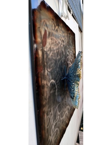 Quadro dipinto in metallo con fiore a rilievo...