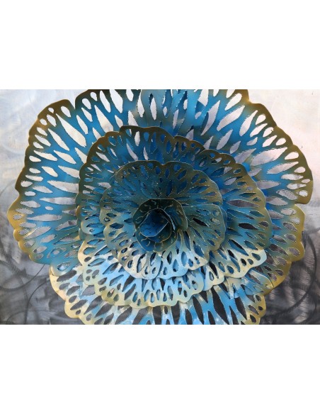 Quadro dipinto in metallo con fiore a rilievo cm 100x100 astratto
