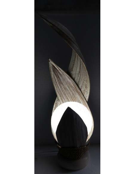 Lampada abatjour in foglie di cocco bianche decapate palla di cotone a sfera bianca cm 13x13x52h