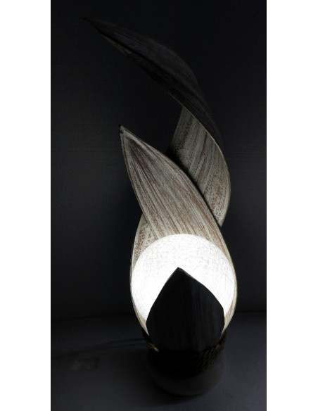 Lampada abatjour in foglie di cocco bianche decapate palla di cotone a sfera bianca cm 13x13x52h