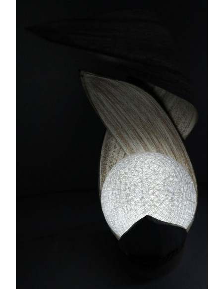 Lampada abatjour in foglie di cocco bianche decapate palla di cotone a sfera bianca cm 13x13x52h