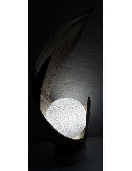 Lampada abatjour in foglie di cocco bianche decapate palla di cotone a sfera bianca cm 13x13x52h