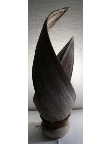 Lampada abatjour in foglie di cocco bianche decapate palla di cotone a sfera bianca cm 13x13x52h