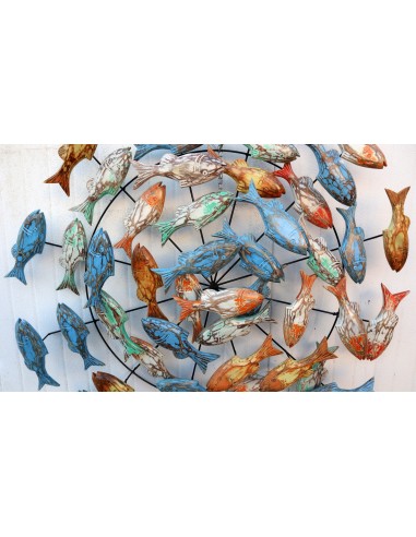 Pannello marino in metallo con pesci in legno...