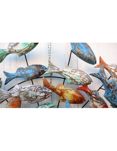 Pannello marino in metallo con pesci in legno...
