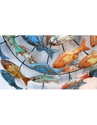 Pannello marino in metallo con pesci in legno...