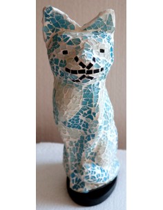 Lampada abatjour gatto cm 30 in resina e mosaico celeste...