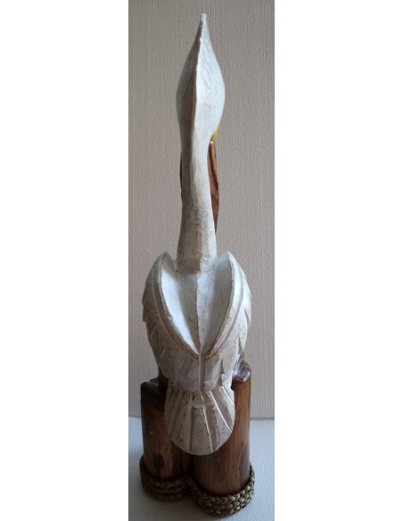 Scultura di un Pellicano in legno da cm 25x20x82h bianco r marrone mare dipinto