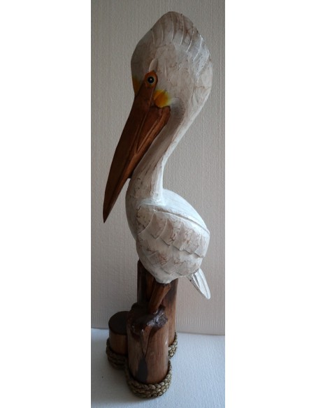Scultura di un Pellicano in legno da cm 25x20x82h bianco r marrone mare dipinto