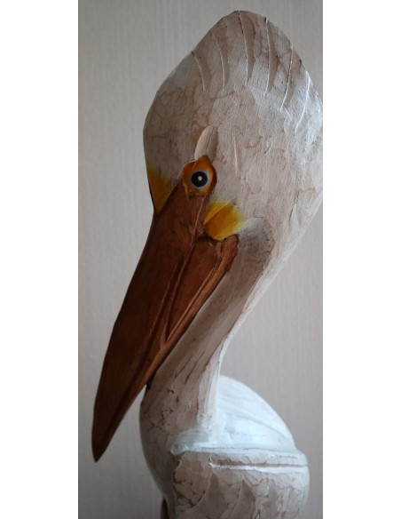 Scultura di un Pellicano in legno da cm 25x20x82h bianco r marrone mare dipinto