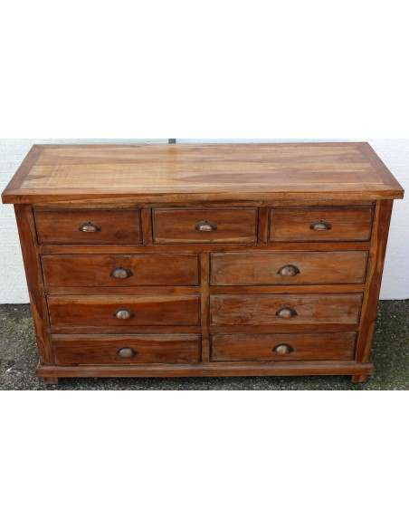 Cassettiera cassettone in legno di teak con 9 cassetti cm 120x45x75 h comò