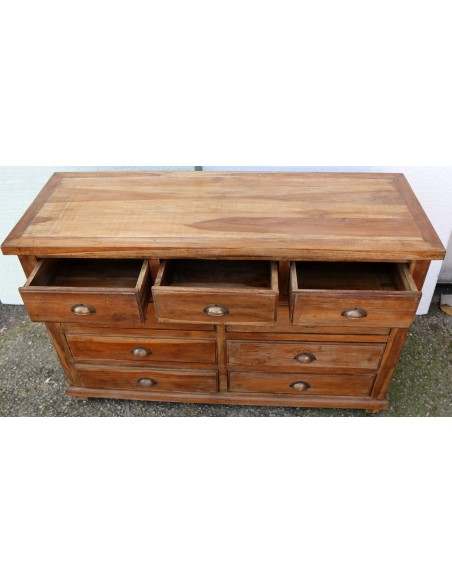 Cassettiera cassettone in legno di teak con 9 cassetti cm 120x45x75 h comò