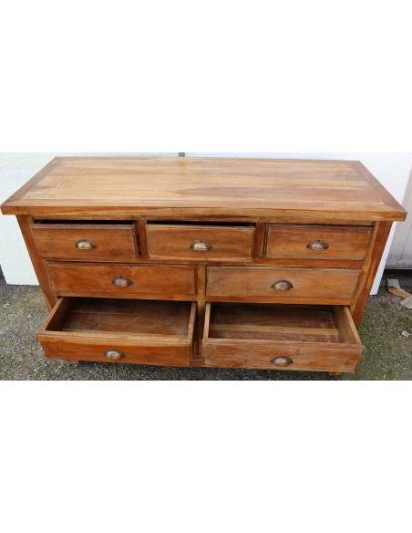 Cassettiera cassettone in legno di teak con 9 cassetti cm 120x45x75 h comò