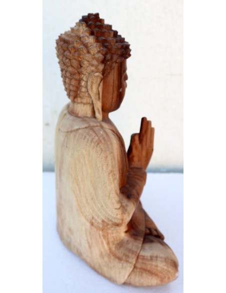 Buddha scultura il legno massello noce indiano o suar cm 26x12x32h color legno naturale statua mano alta