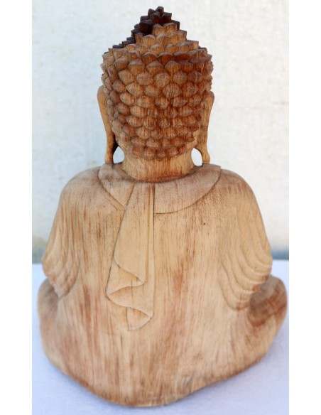 Buddha scultura il legno massello noce indiano o suar cm 26x12x32h color legno naturale statua mano alta