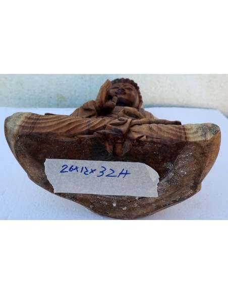 Buddha scultura il legno massello noce indiano o suar cm 26x12x32h color legno naturale statua mano alta