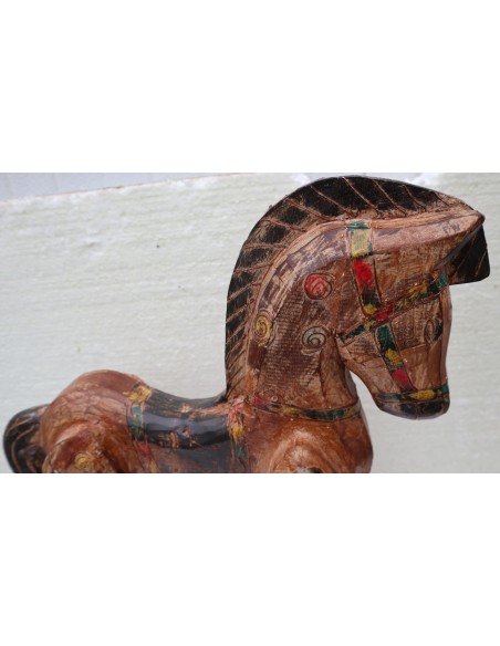 Cavallino a dondolo in legno cavallo creato dipinto a mano marrone oro 60x14x62h