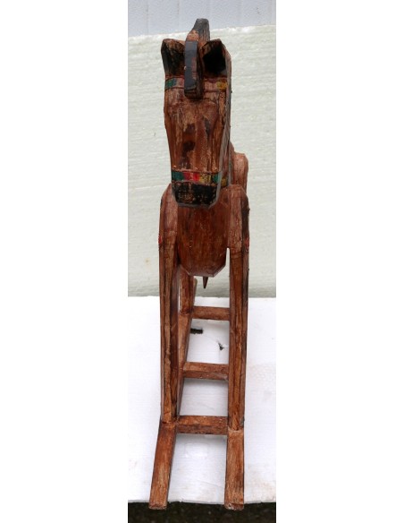 Cavallino a dondolo in legno cavallo creato dipinto a mano marrone oro 60x14x62h