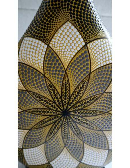 Lampada da tavolo abatjour in resina a bottiglia dipinta a mano mandala gialla cm 35x10x43h