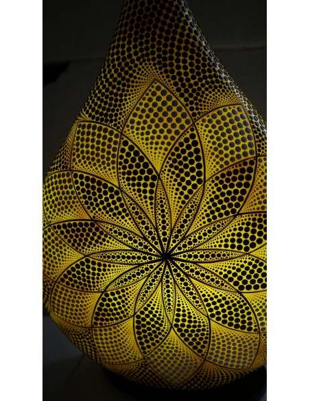 Lampada da tavolo abatjour in resina a bottiglia dipinta a mano mandala gialla cm 35x10x43h