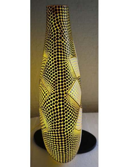 Lampada da tavolo abatjour in resina a bottiglia dipinta a mano mandala gialla cm 35x10x43h