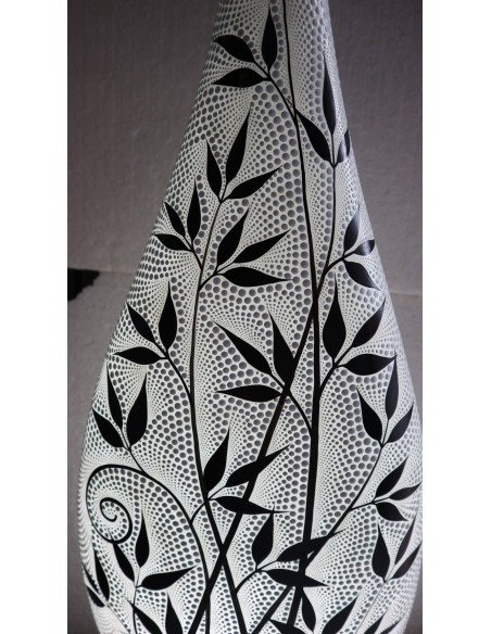 Lampada da tavolo abatjour in resina a bottiglia dipinta a mano fiori bianca cm 35x12x80h