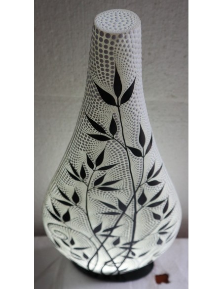 Lampada da tavolo abatjour in resina a bottiglia dipinta a mano fiori bianca cm 35x12x80h