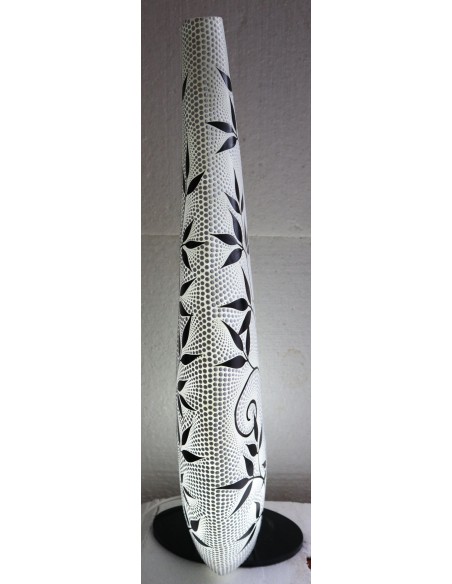 Lampada da tavolo abatjour in resina a bottiglia dipinta a mano fiori bianca cm 35x12x80h