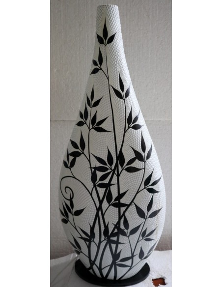 Lampada da tavolo abatjour in resina a bottiglia dipinta a mano fiori bianca cm 35x12x80h