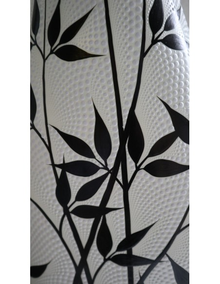 Lampada da tavolo abatjour in resina a bottiglia dipinta a mano fiori bianca cm 35x12x80h