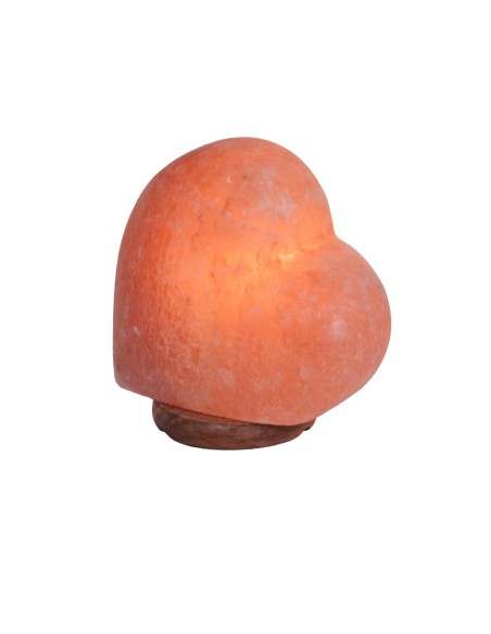 Lampada di sale a forma di cuore su base di legno Himalaya cm 17x15x10