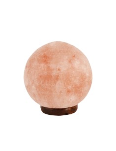 Lampada di sale a forma di sfera su base di legno...