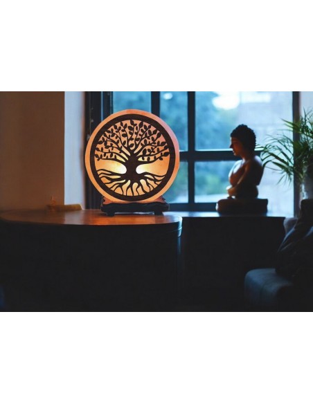 LAMPADA SALE 3D ALBERO DELLA VITA BASE IN LEGNO CM H18X18X10