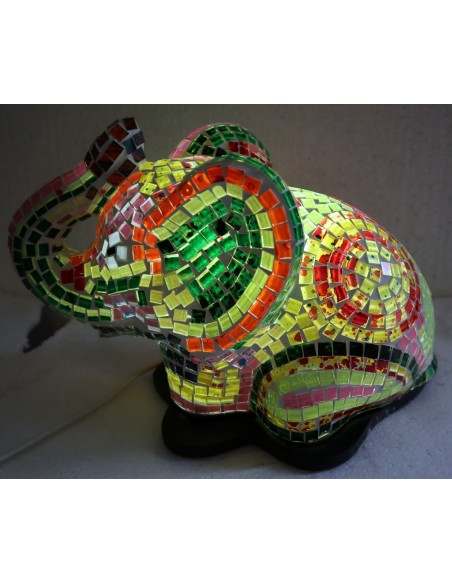 Lampada abatjour Elefante cm 12x10x30h in resina e mosaico di vetro da tavolo