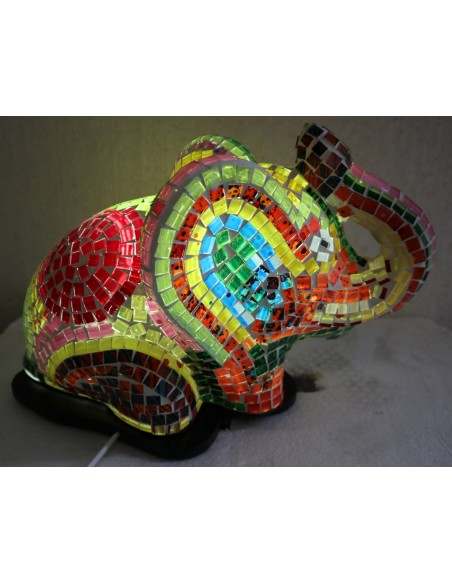 Lampada abatjour Elefante cm 12x10x30h in resina e mosaico di vetro da tavolo