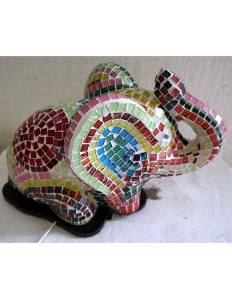 Lampada abatjour Elefante cm 12x10x30h in resina e mosaico di vetro da tavolo
