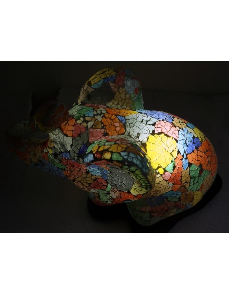 Lampada abatjour Elefante cm 12x10x30h in resina e mosaico craccato multicolor di vetro da tavolo