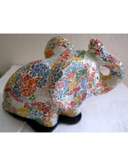 Lampada abatjour Elefante cm 12x10x30h in resina e mosaico craccato multicolor di vetro da tavolo