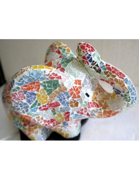 Lampada abatjour Elefante cm 12x10x30h in resina e mosaico craccato multicolor di vetro da tavolo