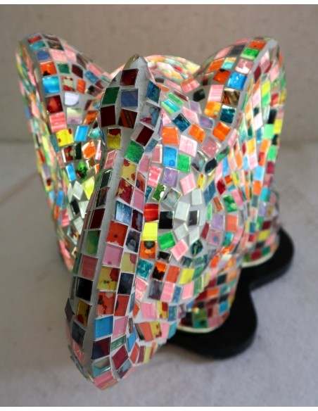 Lampada abatjour Elefante cm 35x19x20h in resina e mosaico multicolor a quadretti di vetro da tavolo
