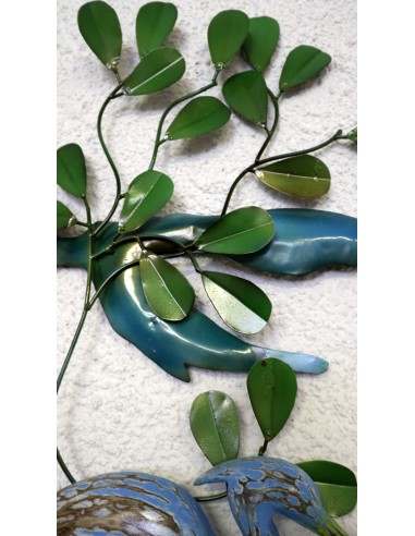 Pannello in metallo con fenicottero in legno...