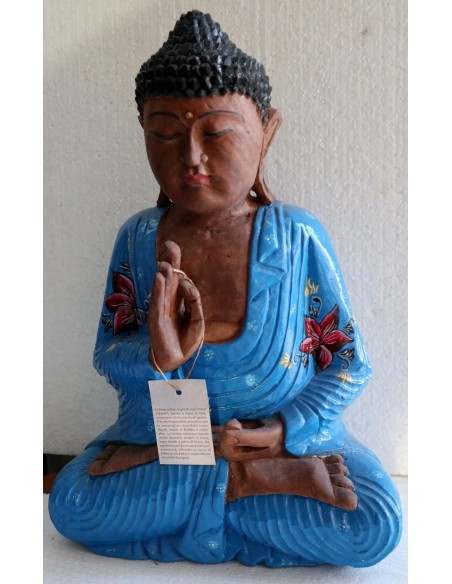 Buddha scultura il legno massello noce indiano o suar cm 39x19x51h Blu n 2