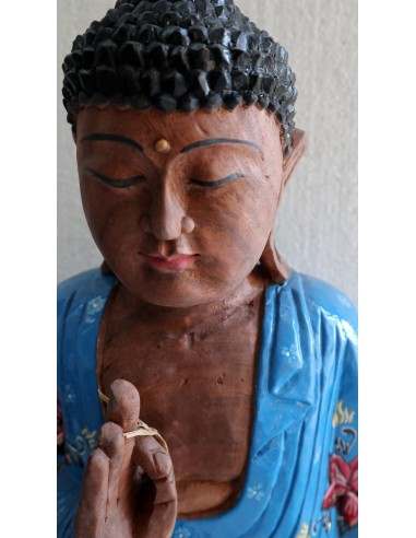 Buddha scultura il legno massello noce indiano...