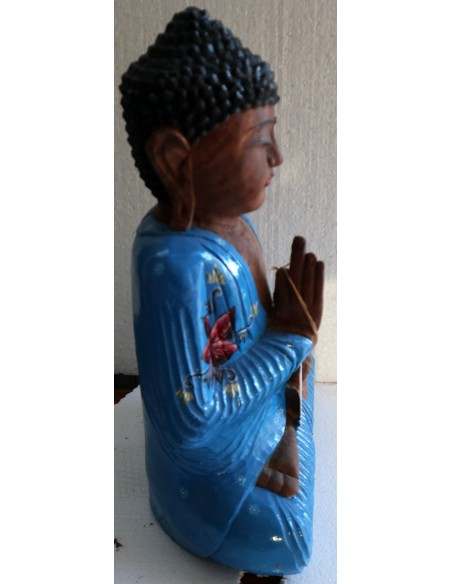 Buddha scultura il legno massello noce indiano o suar cm 39x19x51h Blu n 2