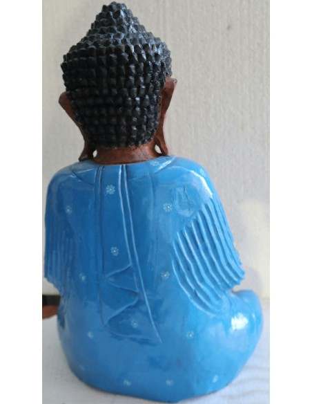 Buddha scultura il legno massello noce indiano o suar cm 39x19x51h Blu n 2