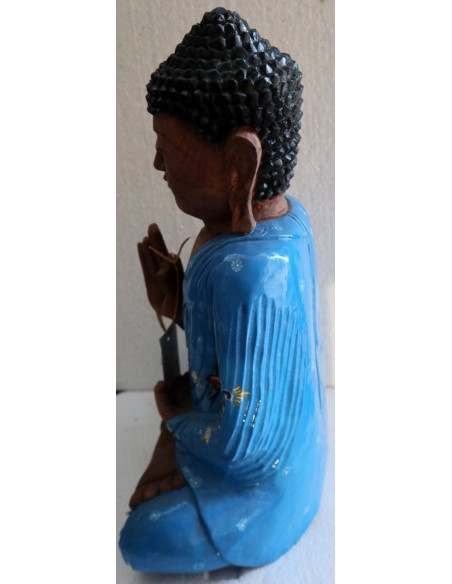 Buddha scultura il legno massello noce indiano o suar cm 39x19x51h Blu n 2