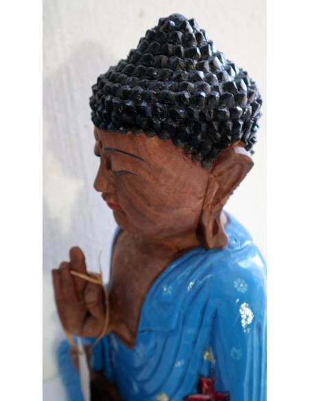 Buddha scultura il legno massello noce indiano o suar cm 39x19x51h Blu n 2