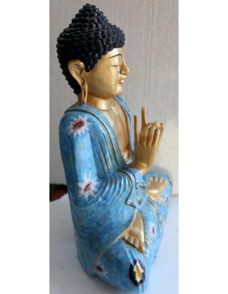Buddha scultura il legno massello noce indiano o suar cm 40x20x53h Blu e oro n 2